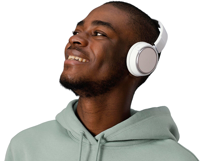 Happy listener wearing headphones